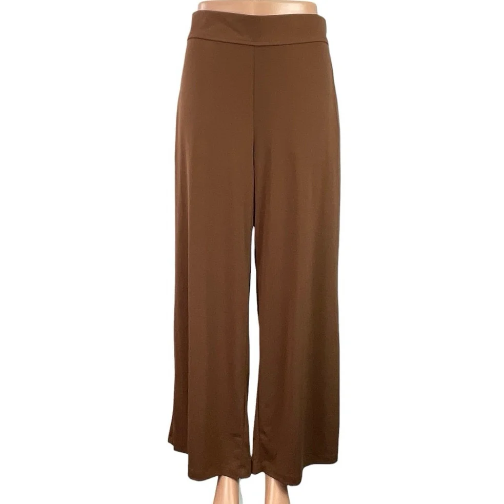 Women's Brown High Waisted Wide Leg Pocket Baggy Trousers Dress Pants Size M