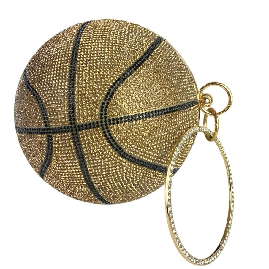 Women's Gold Black Rhinestone Sparkly Evening Clutch Basketball Purse Handbag OS - Image 3