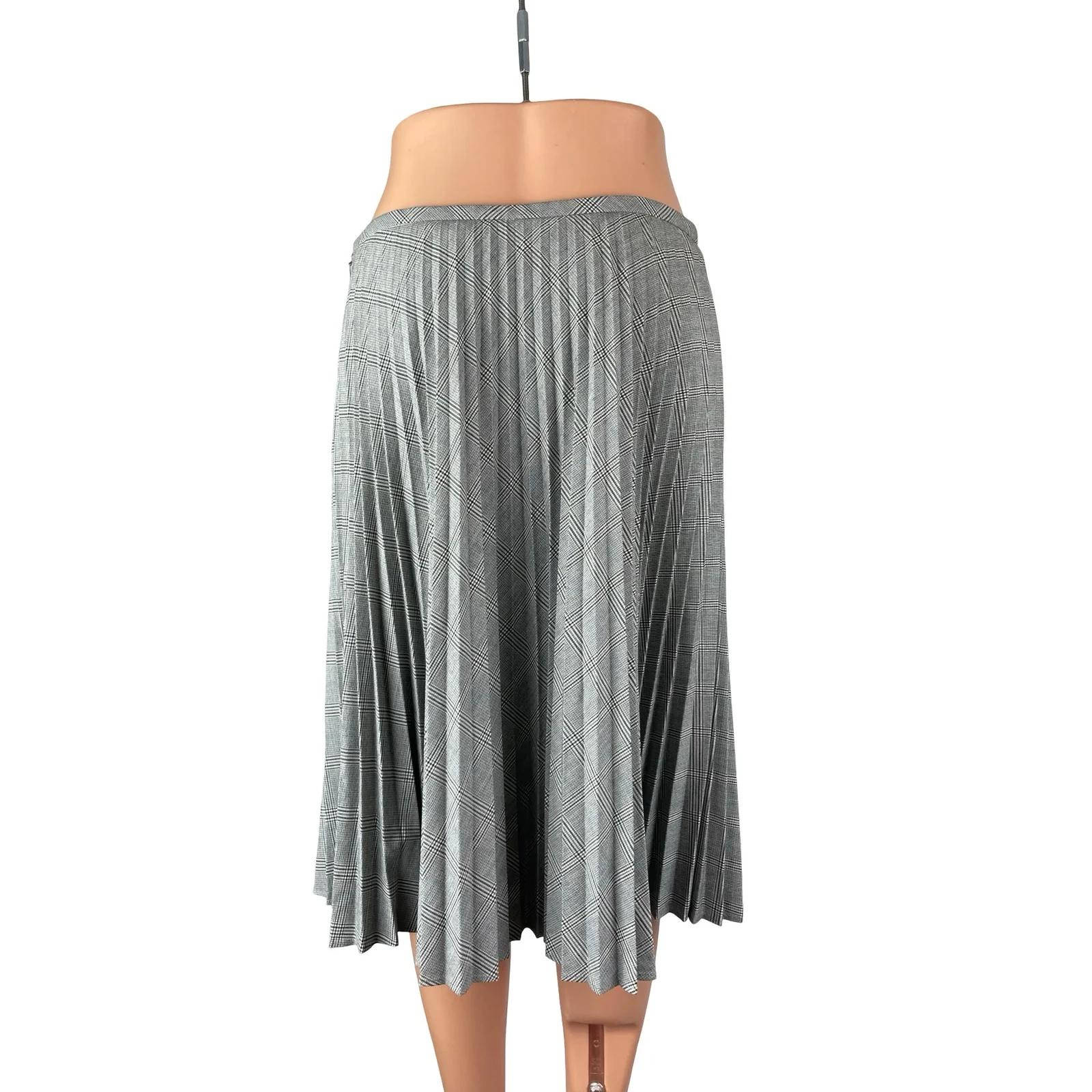 Women's Gray Plaid Mid Waist Pleated Flare Knee Length A Line Midi Skirt Size 6 - Image 4
