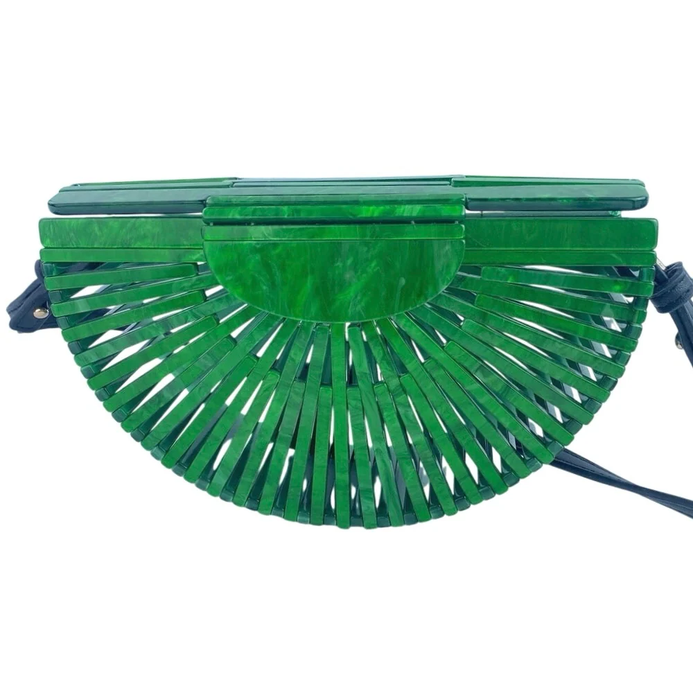 Women's Green Half Moon Crescent Hollow Clutch Purse Beach Crossbody Handbag - Image 3