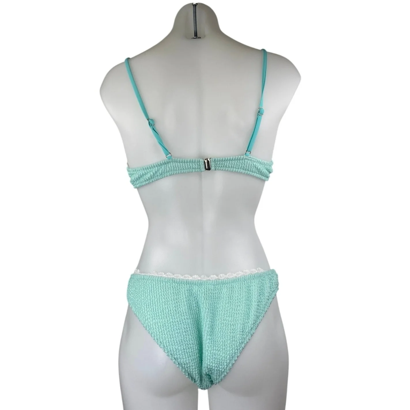 Women's Green Textured Lace Trim Two Piece Swimsuit Swimwear Bikini Set Size M - Image 2