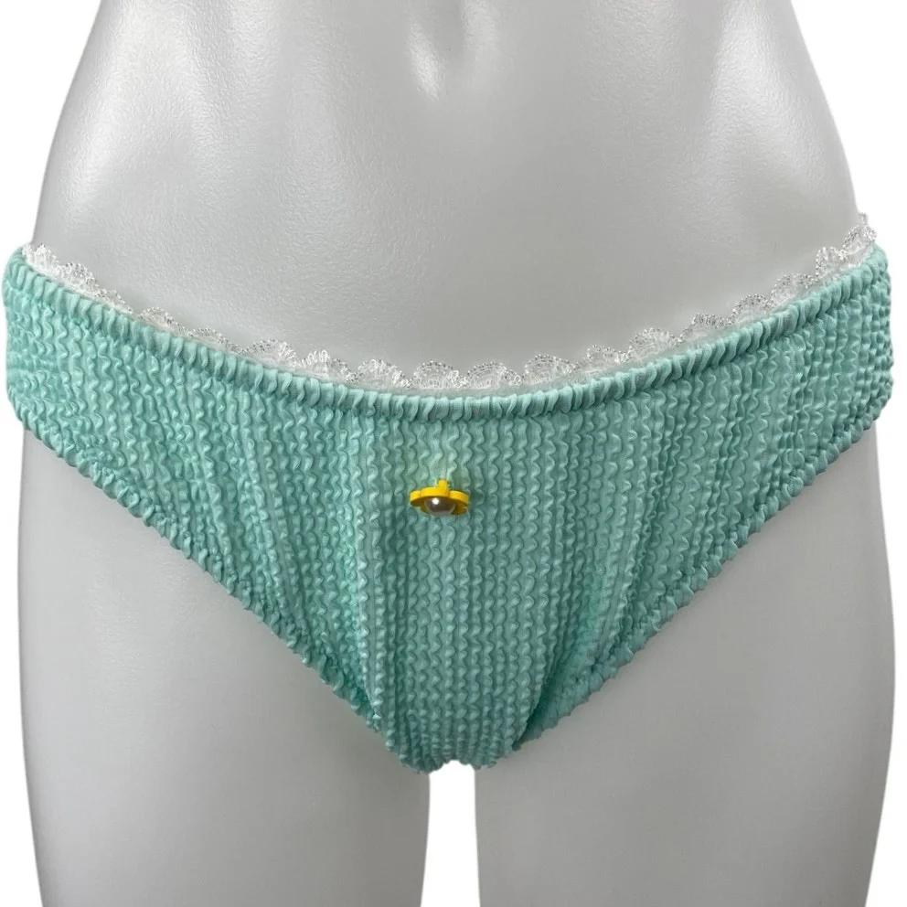 Women's Green Textured Lace Trim Two Piece Swimsuit Swimwear Bikini Set Size M - Image 3