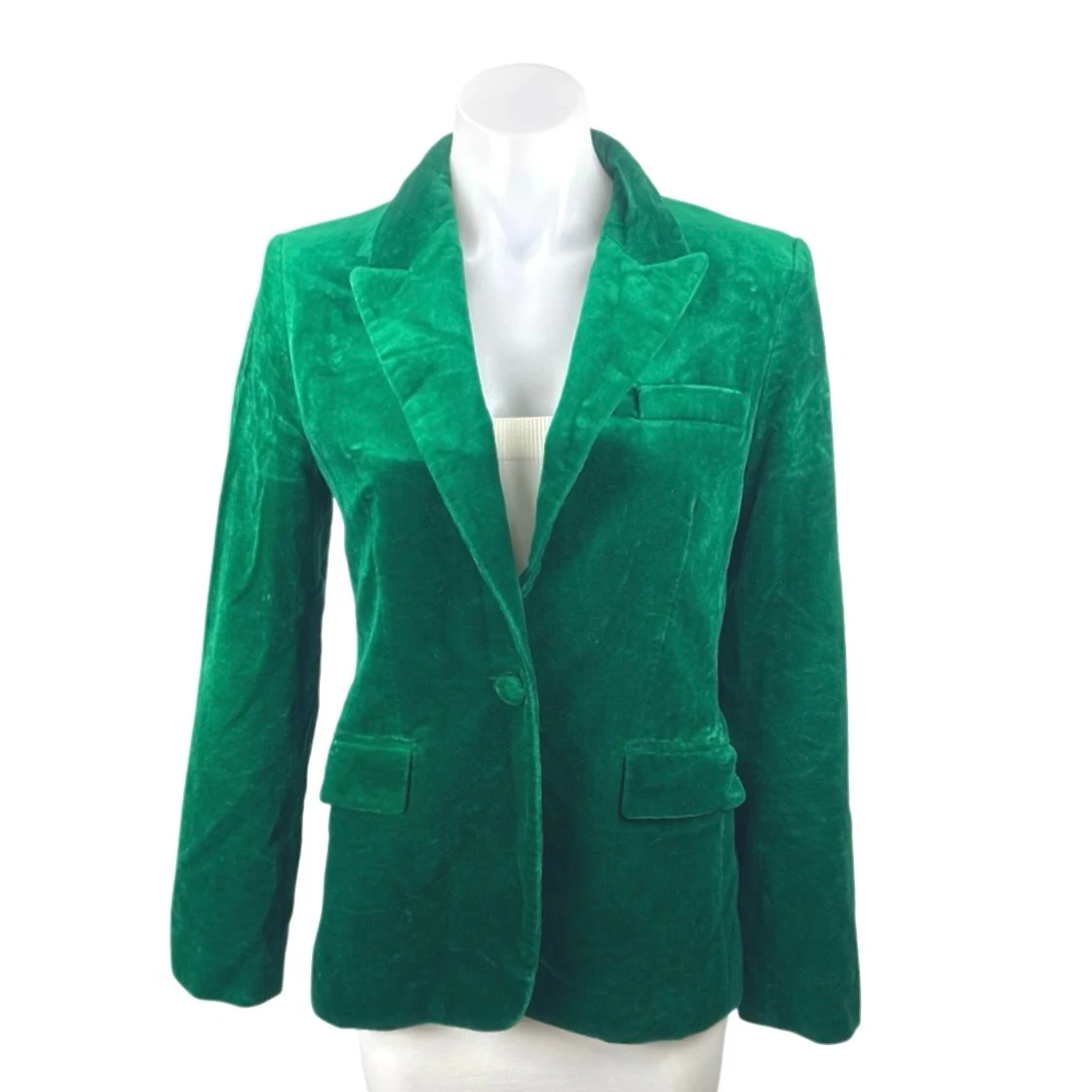 Women's Green Velvet Velour Notched Collar Single Breasted Blazer Coat Jacket M