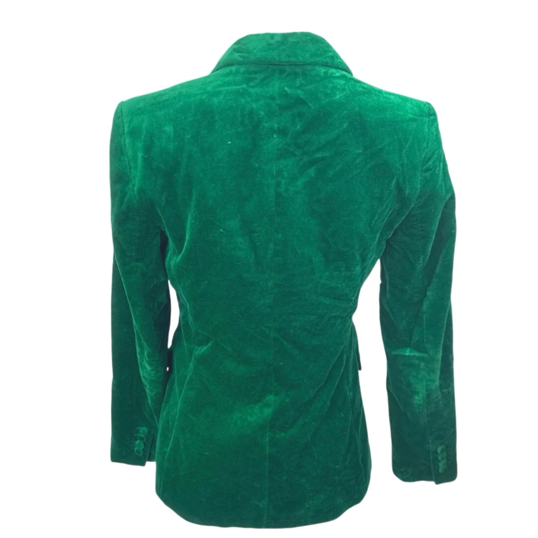 Women's Green Velvet Velour Notched Collar Single Breasted Blazer Coat Jacket M - Image 3