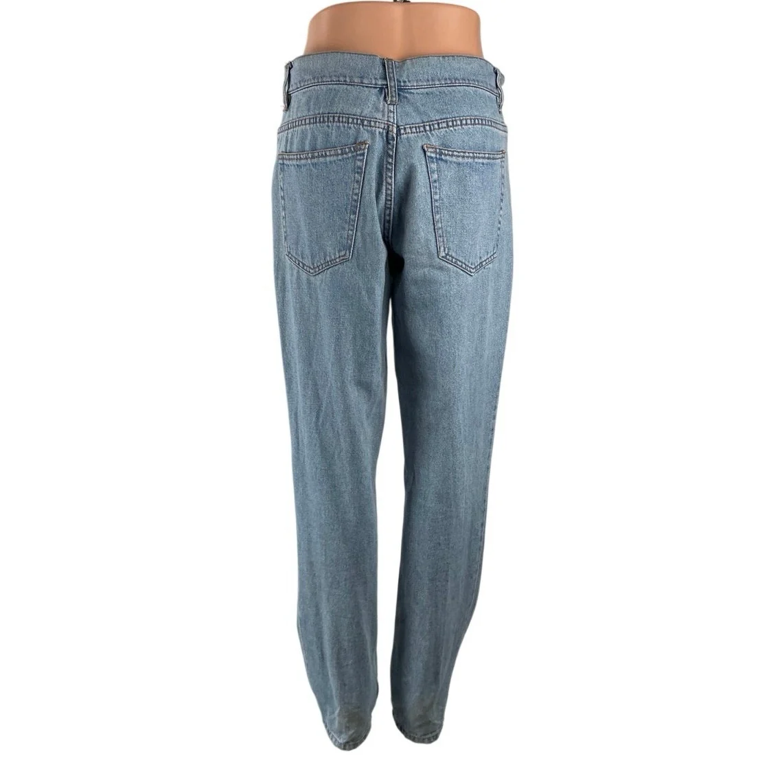 Women's Light Blue High Rise Relaxed Straight Palazzo Mom Denim Jeans Pants 40 - Image 4