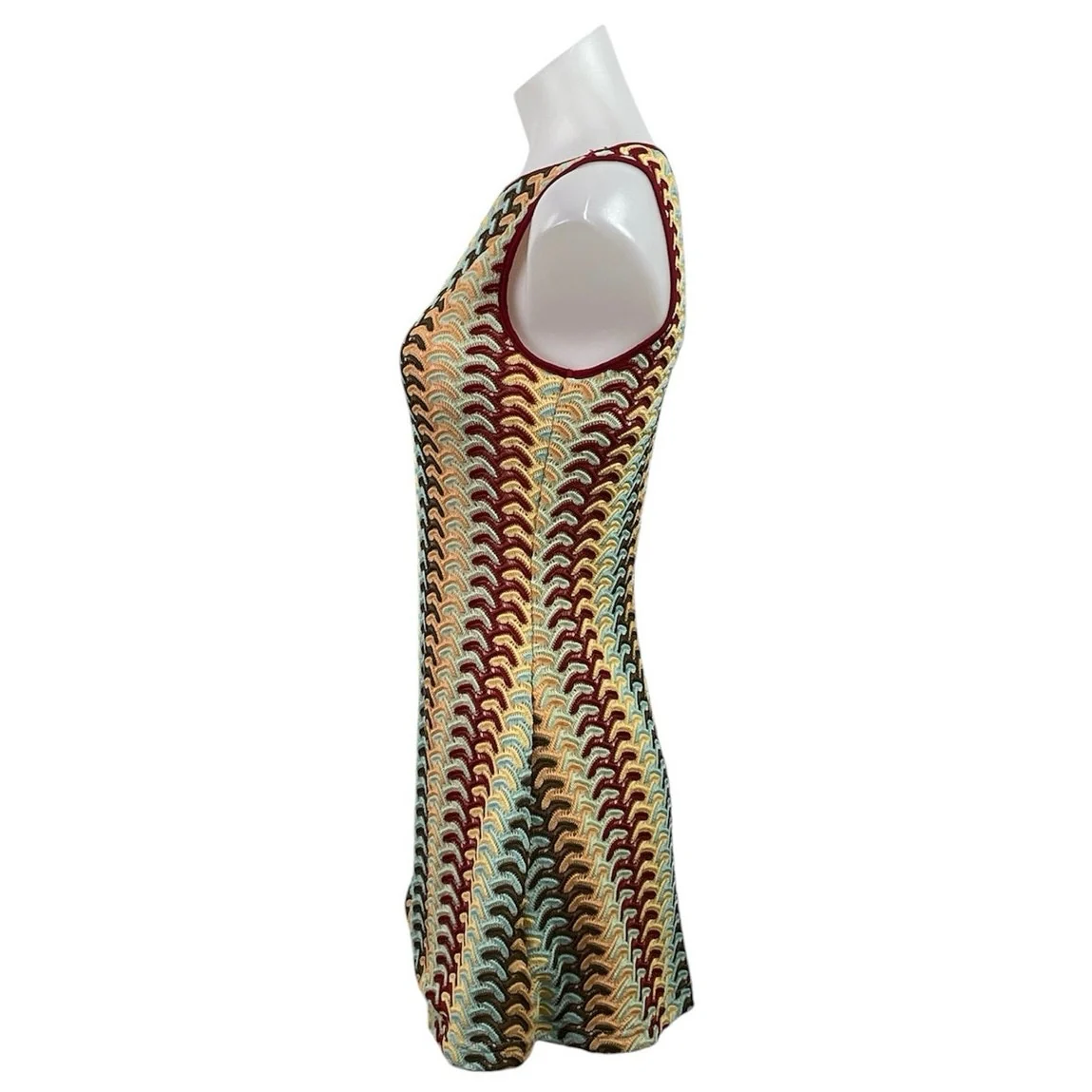 Women's Multicolor Crochet Knit Rainbow Sleeveless A Line Mini Dress Size S - Image 2