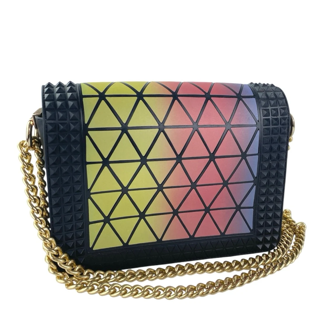Women's Multicolor Gradient Spike Chain Crossbody Flap Shoulder Handbag OS - Image 2