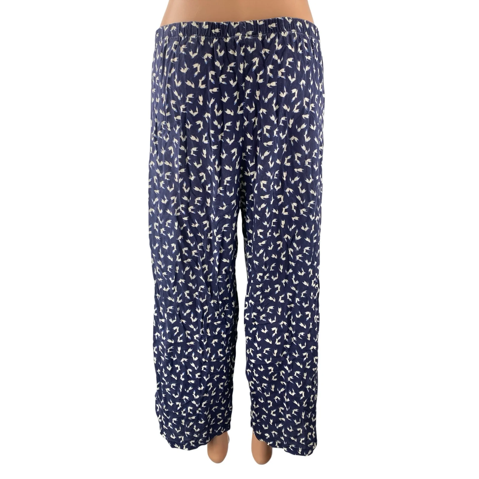Women's Navy Blue Graphic Cat Print High Rise Palazzo Wide Leg Trousers Pants S - Image 4