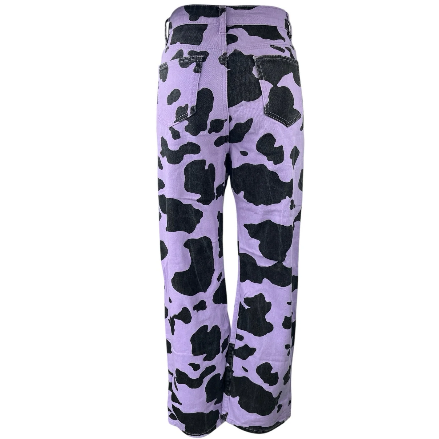 Women's Purple Black Animal Cow Print Loose Fit Straight Denim Jeans Size XS/2 - Image 3