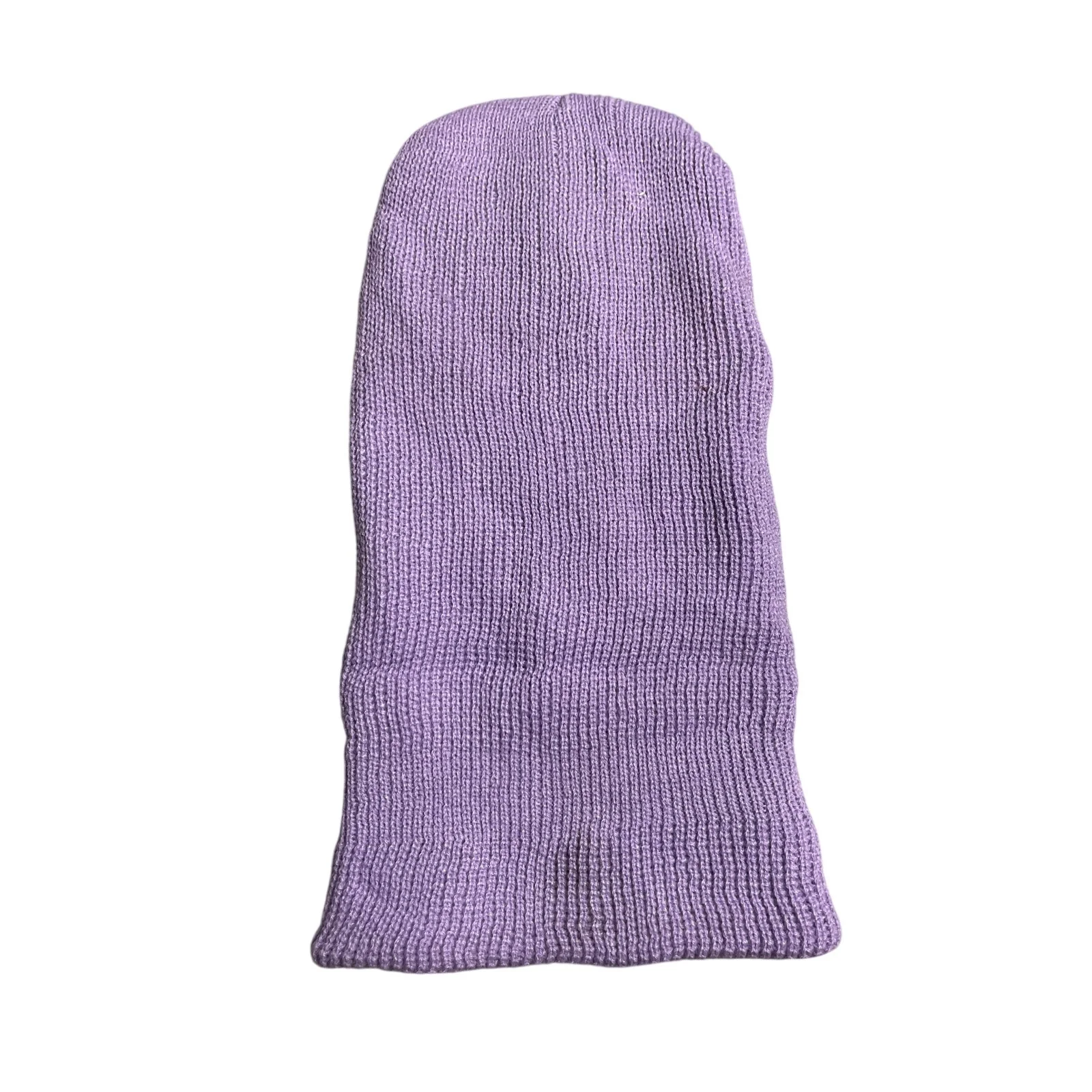 Women's Purple Ribbed Knit 3-Hole Face Neck Winter Balaclava Ski Mask OS - Image 2