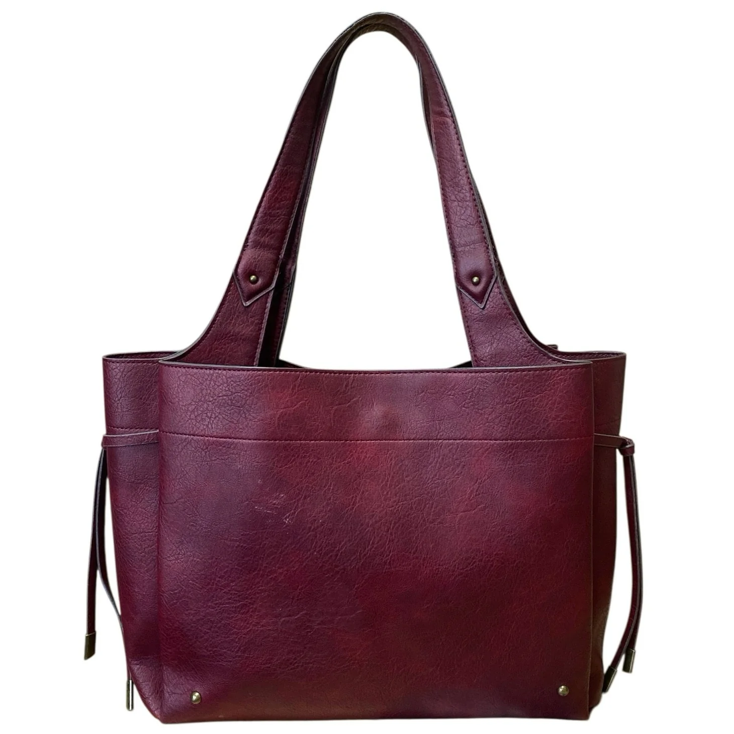 Women's Red Burgundy Faux Leather Vegan Shoulder Tote Bag Handbag Size OS - Image 2