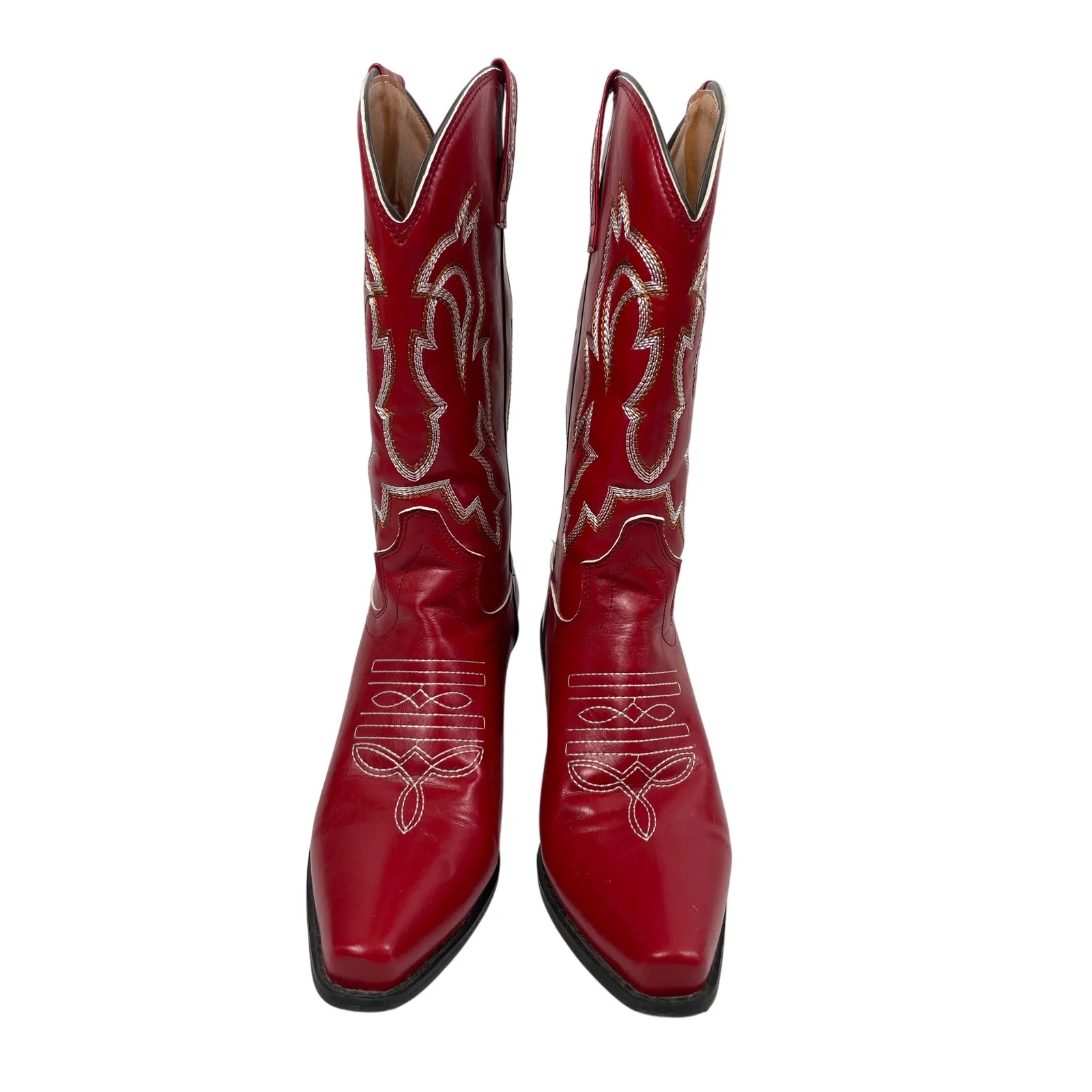 Womens Red Faux Leather Classic Embroidered Mid Calf Western Cowgirl Boots 6.5 - Image 2