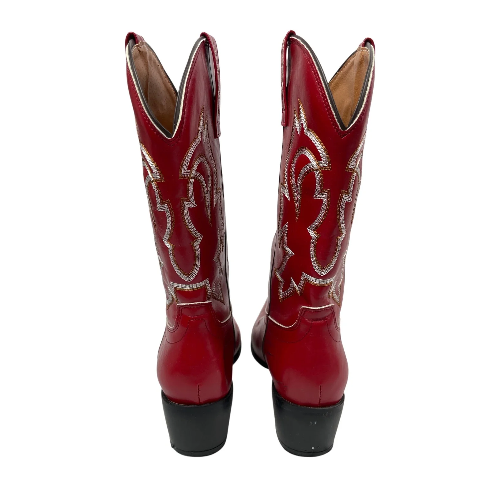 Womens Red Faux Leather Classic Embroidered Mid Calf Western Cowgirl Boots 6.5 - Image 4