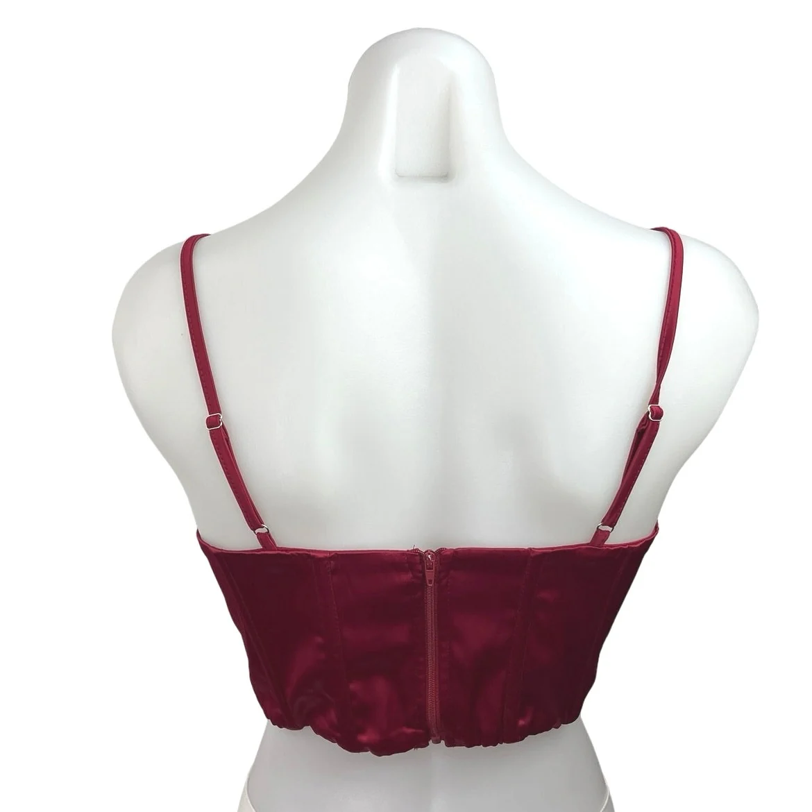 Women's Red Purple Satin Adjustable Spaghetti Strap Crop Bustier Corset  Top S - Image 2