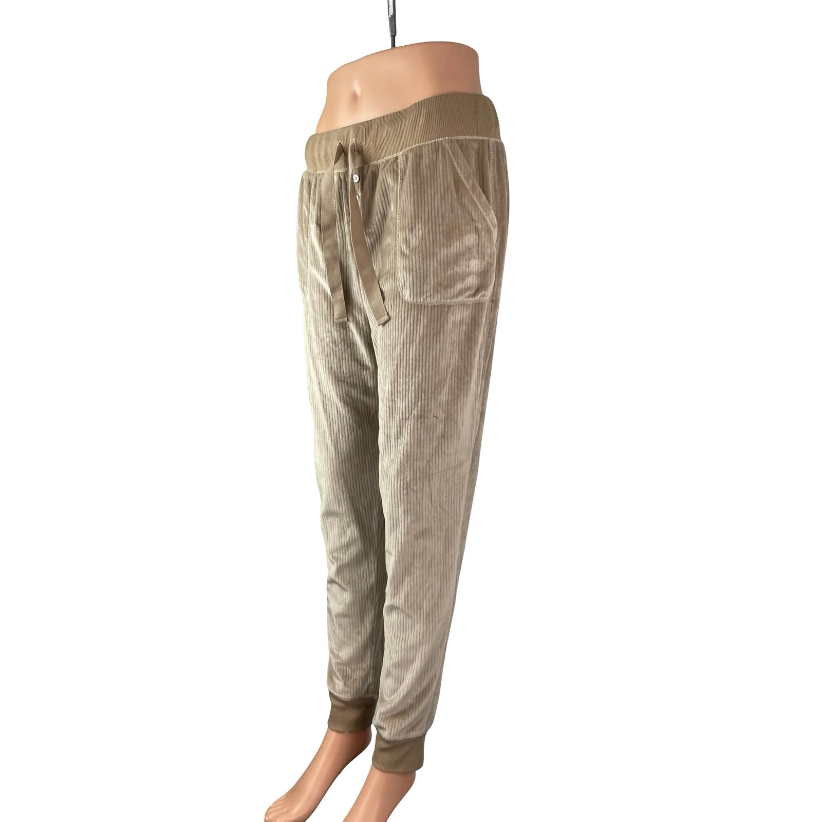 Womens Ribbed Velvet Velour Gym Activewear Tapered Trousers Jogger Sweat Pants M - Image 2