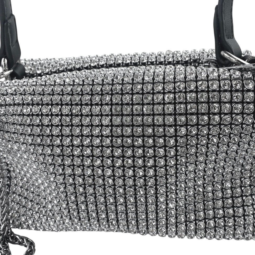 Women's Silver Black Rhinestone Sparkly Chain Crossbody Shoulder Handbag OS - Image 4