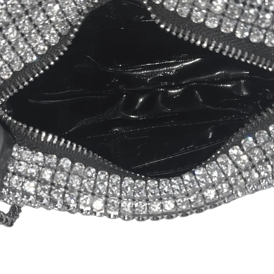 Women's Silver Black Rhinestone Sparkly Chain Crossbody Shoulder Handbag OS - Image 5