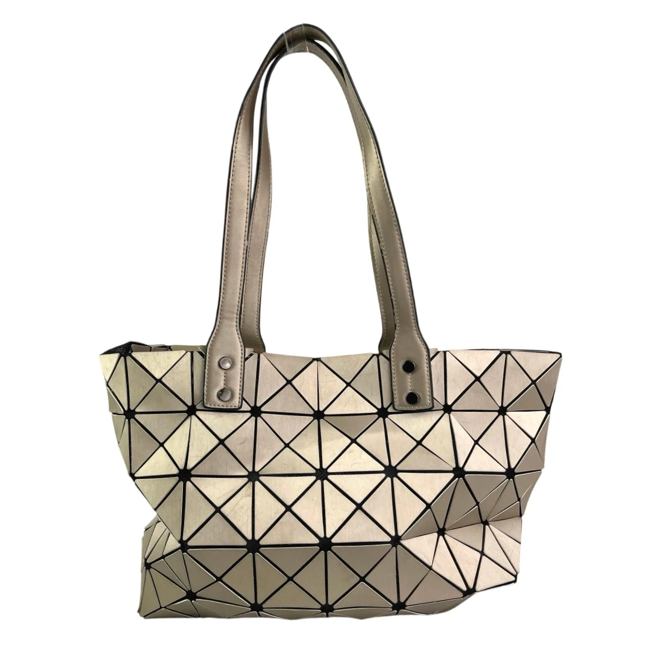 Women's Silver Metallic Matte Prism Double Handle Tote Hand Shoulder Bag - Image 3
