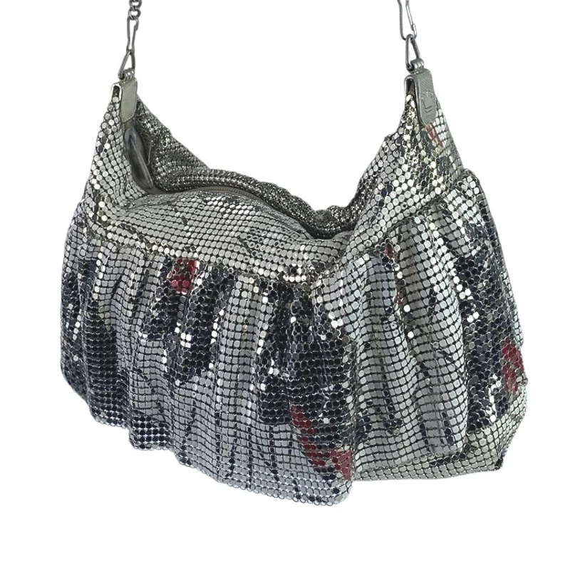 Women's Silver Metallic Mesh Chain Shoulder Evening Prom Purse Handbag OS - Image 4