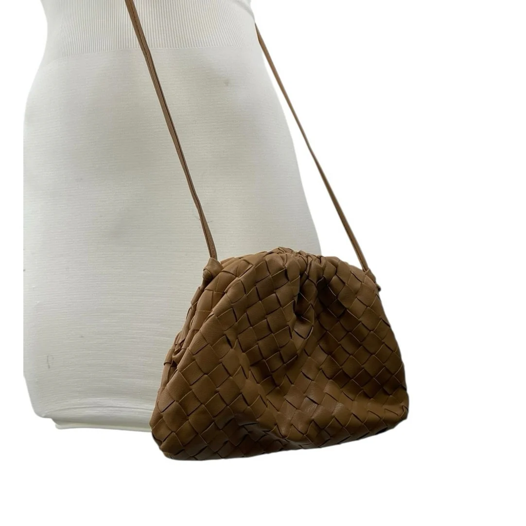 Women's Tan Woven PU Leather Crossbody Strap Purse Pouch Clutch Mini Bag OS - Image 2