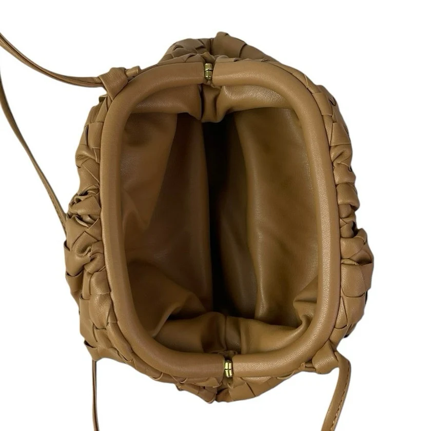 Women's Tan Woven PU Leather Crossbody Strap Purse Pouch Clutch Mini Bag OS - Image 5
