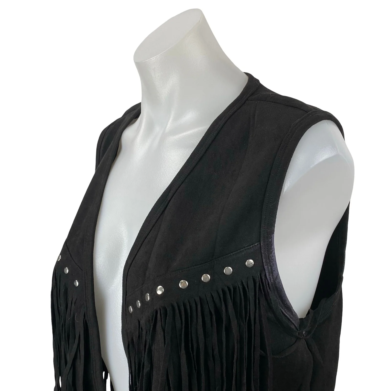 Women's Western Hippie Cowgirl Faux Suede Fringe Tassel Rivet Stud Vest Top Sz S - Image 2