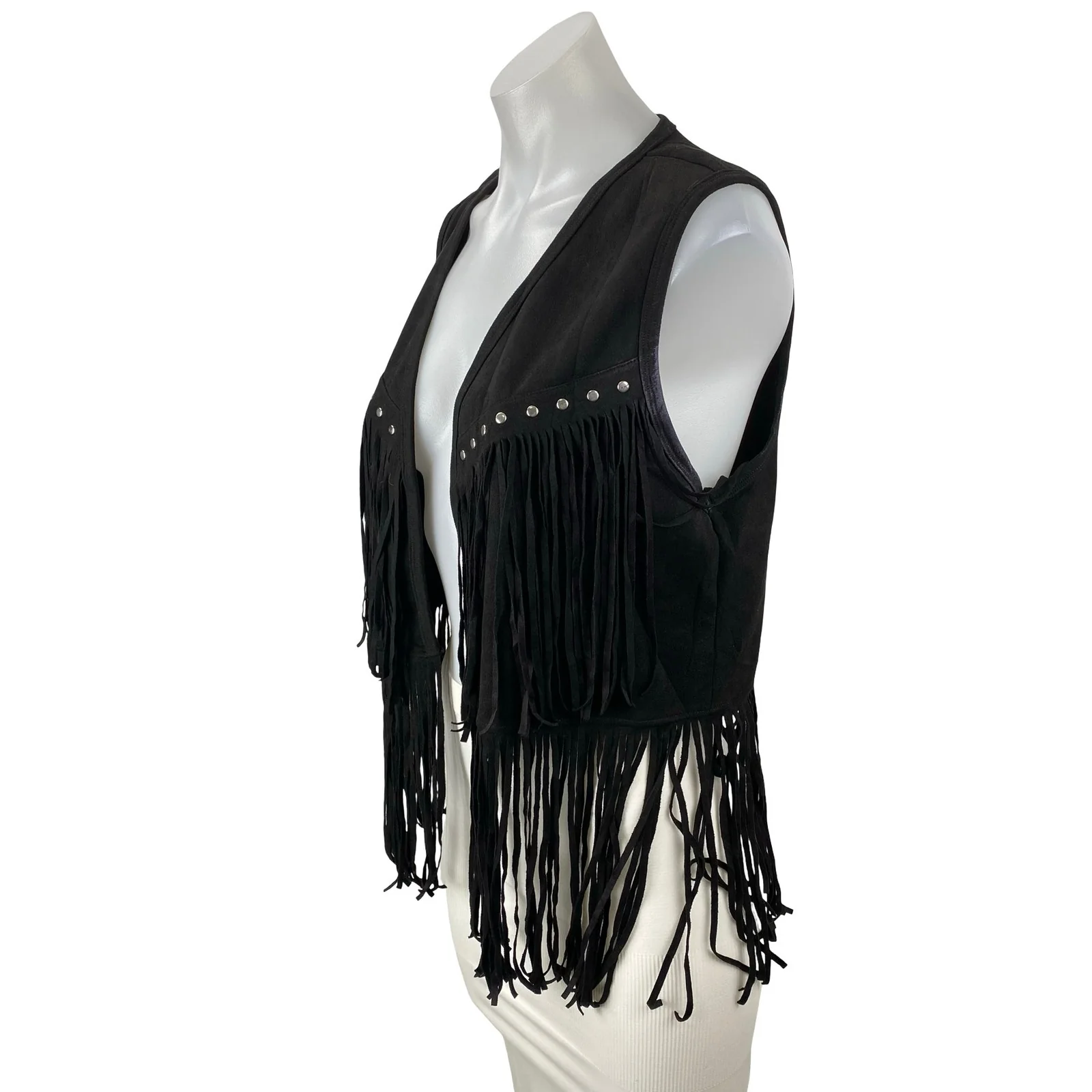 Women's Western Hippie Cowgirl Faux Suede Fringe Tassel Rivet Stud Vest Top Sz S - Image 3
