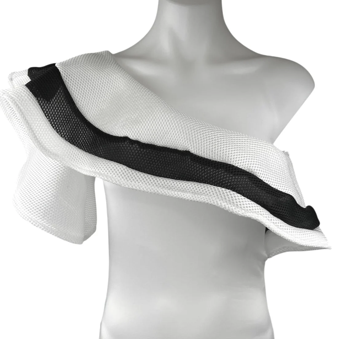 Women's White Black Ruffle Striped One Shoulder Stretch Bodysuit Top Size M - Image 4
