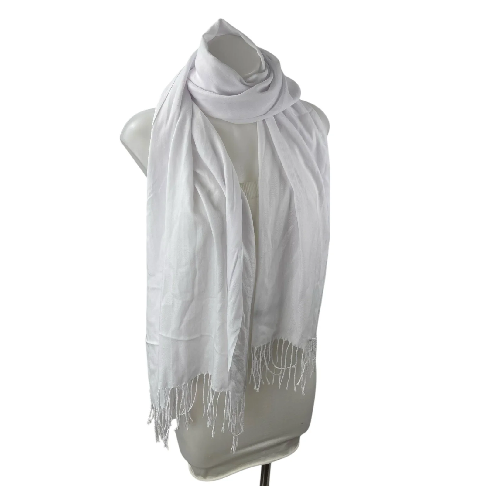 Women's White Cashmere Fringe Warmer Winter Shawl Wrap Neck Scarf One Size - Image 2