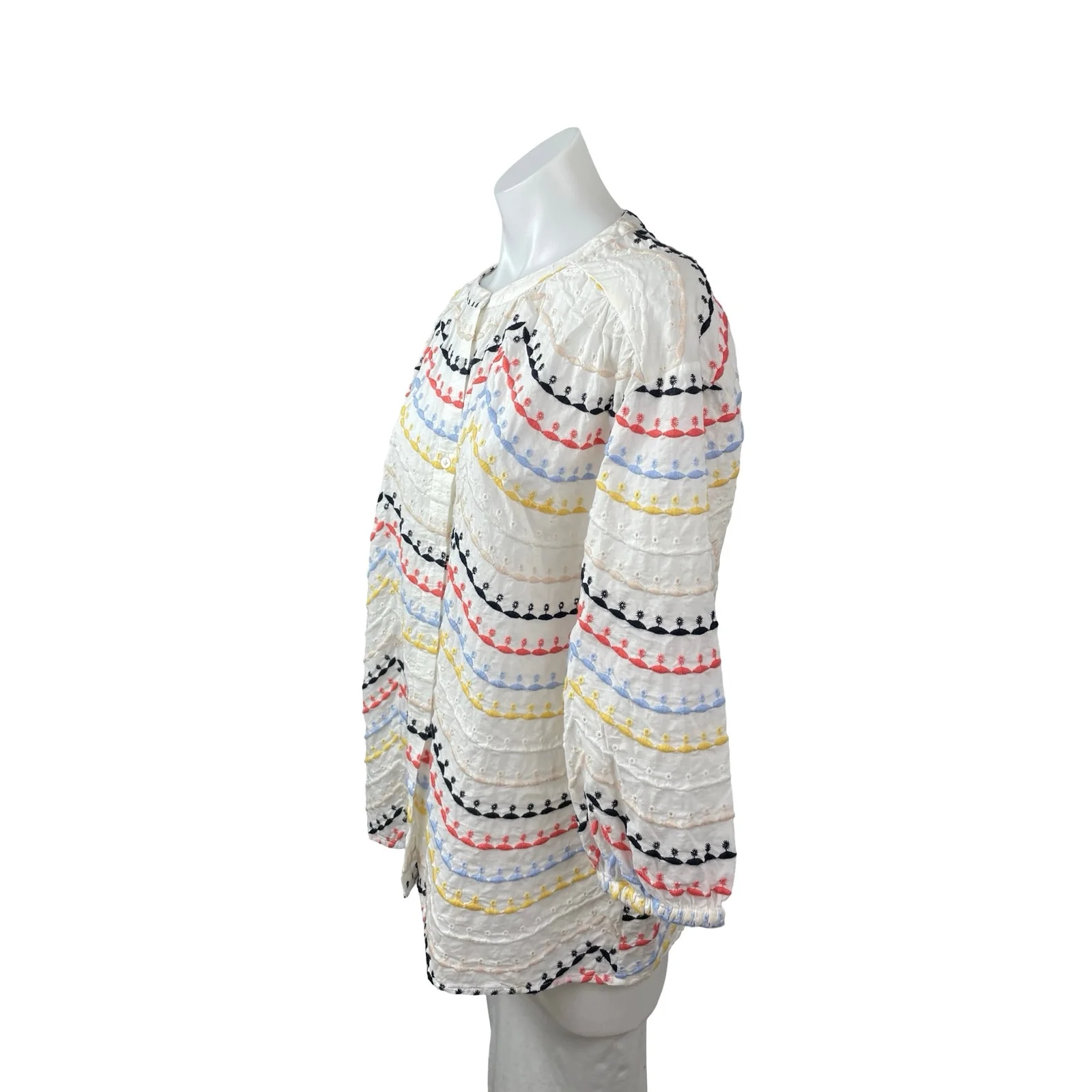 Women's White Striped Embroidered Long Sleeve Button Down Shirt Blouse Top Sz S - Image 2