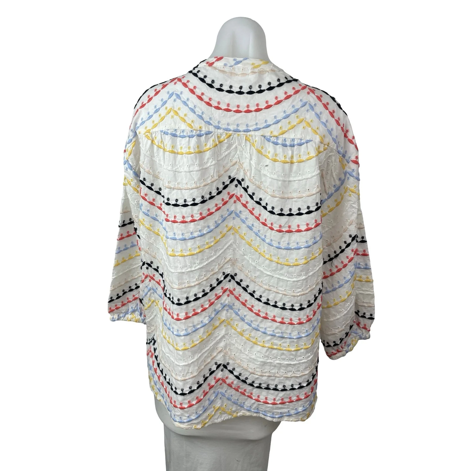 Women's White Striped Embroidered Long Sleeve Button Down Shirt Blouse Top Sz S - Image 4