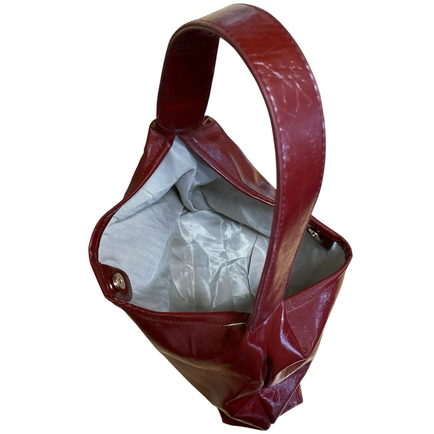 Women's Wine Red Patent Faux Leather Vegan Hobo Y2k Tote Shoulder Handbag OS - Image 4