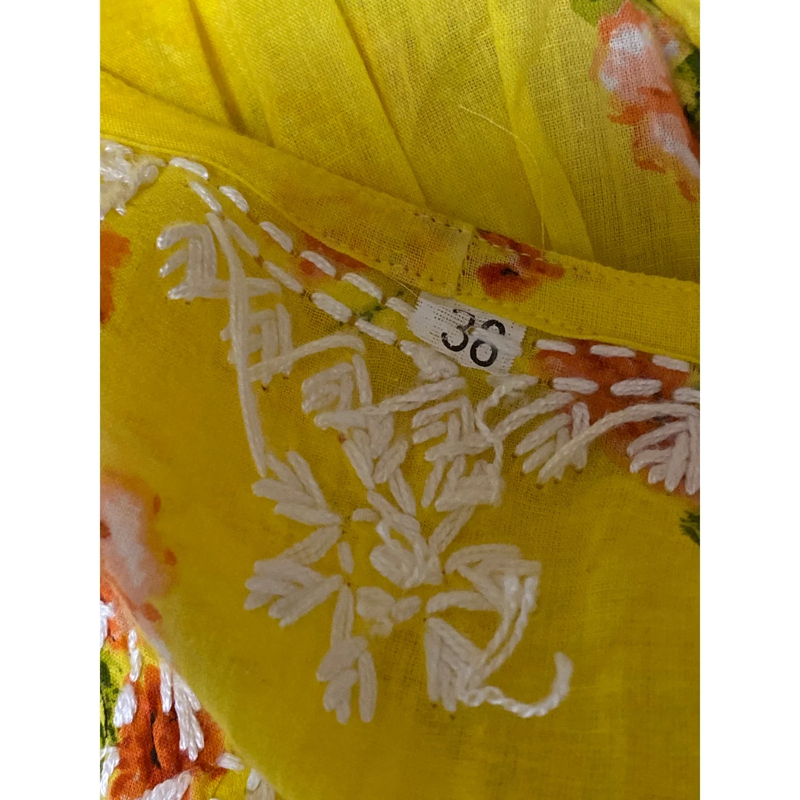 Women's Yellow Floral Embroidered 3/4Sleeve Anarkali Ethnic Maxi A-Line Dress 38 - Image 5