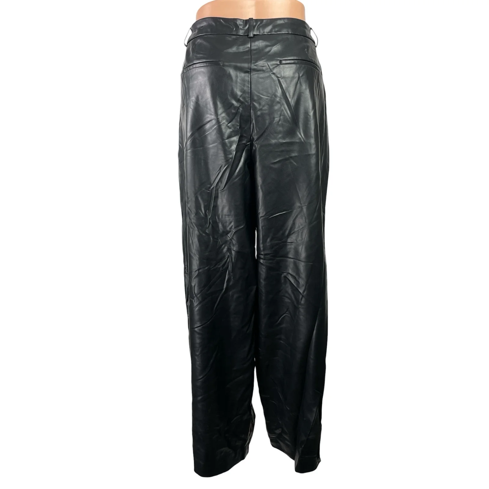 Worthington Black Faux Vegan Leather High Waisted Wide Leg Trousers Pants Sz 12 - Image 3