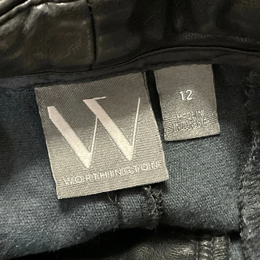 Worthington Black Faux Vegan Leather High Waisted Wide Leg Trousers Pants Sz 12 - Image 4