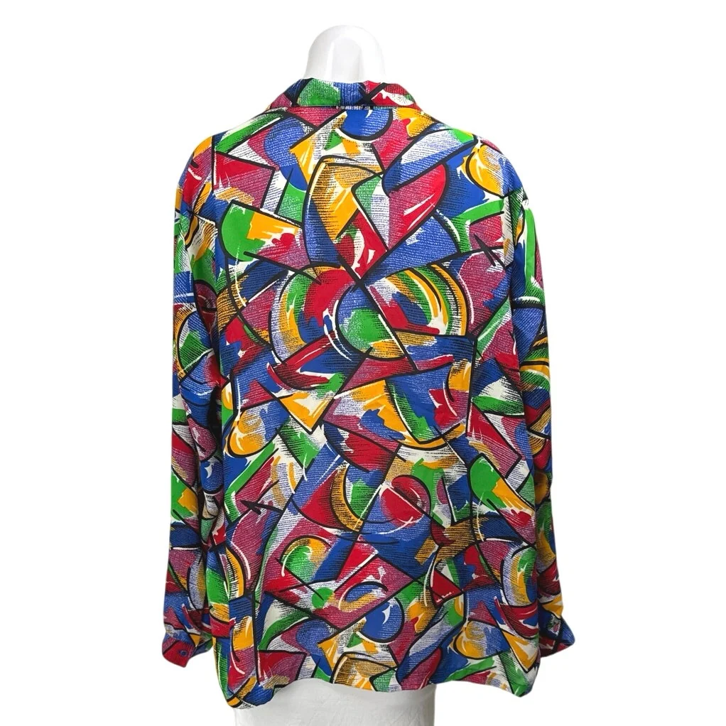 Worthington Women's Multicolor Abstract Long Sleeve Button Down Shirt Top Sz 14 - Image 2