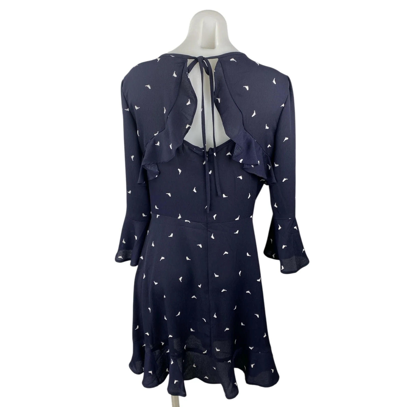 Xhilaration Blue Bird Print Ruffle Keyhole Long Sleeve Mini Flare A-Line Skirt M - Image 2