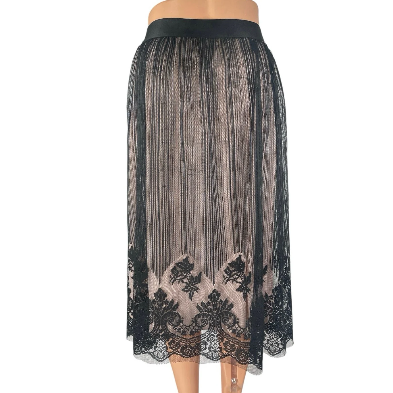 Xhilaration Women's Black Floral Striped Lace Tulle Mid Rise Midi Skirt Size XXL - Image 3