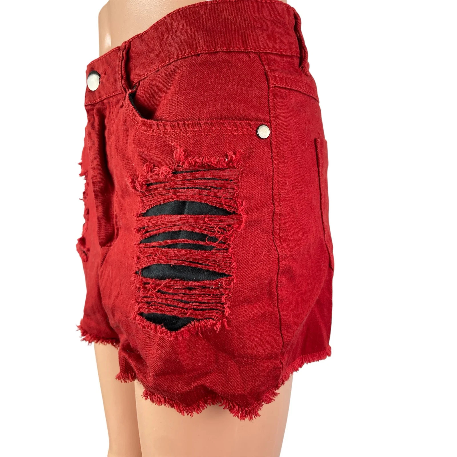 XXI Premium Womens Red Distressed High Waisted Cut Off Denim Jean Shorts Size 29 - Image 3