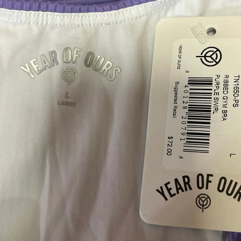Year of Ours NWT Purple Ribbed Scoop Neck Activewear Fitness Gym Crop Tank Top L - Image 3