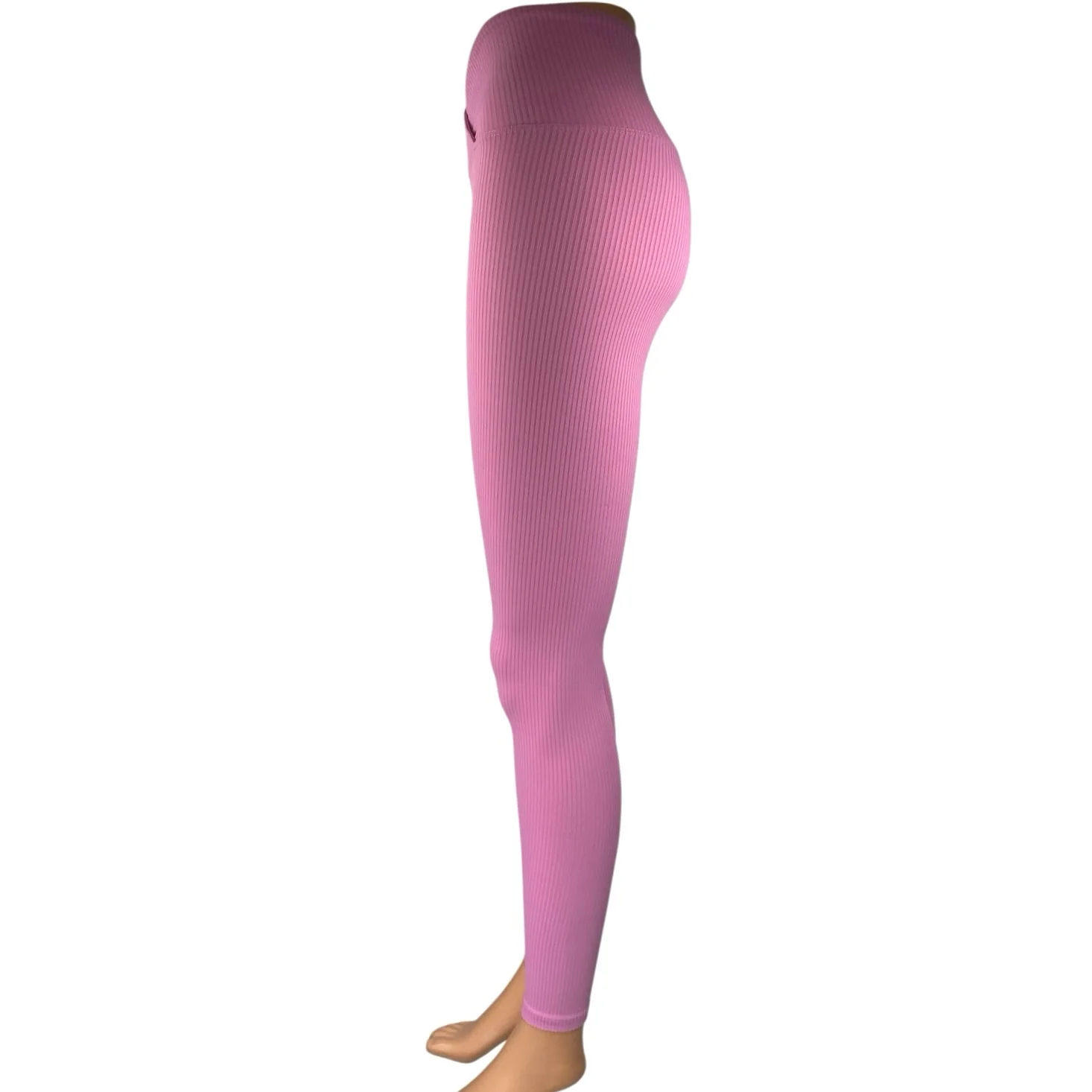 Year Of Ours Pink Rib Knit Mid Rise Skinny Activewear Fitness Leggings Pants XS - Image 2