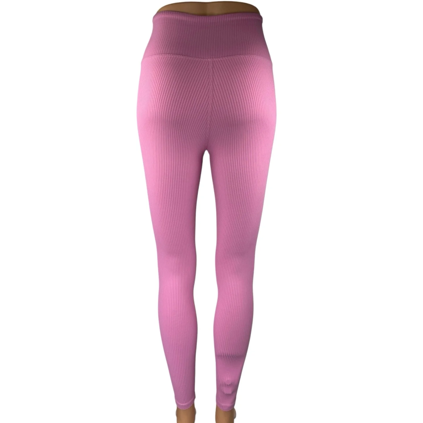 Year Of Ours Pink Rib Knit Mid Rise Skinny Activewear Fitness Leggings Pants XS - Image 3