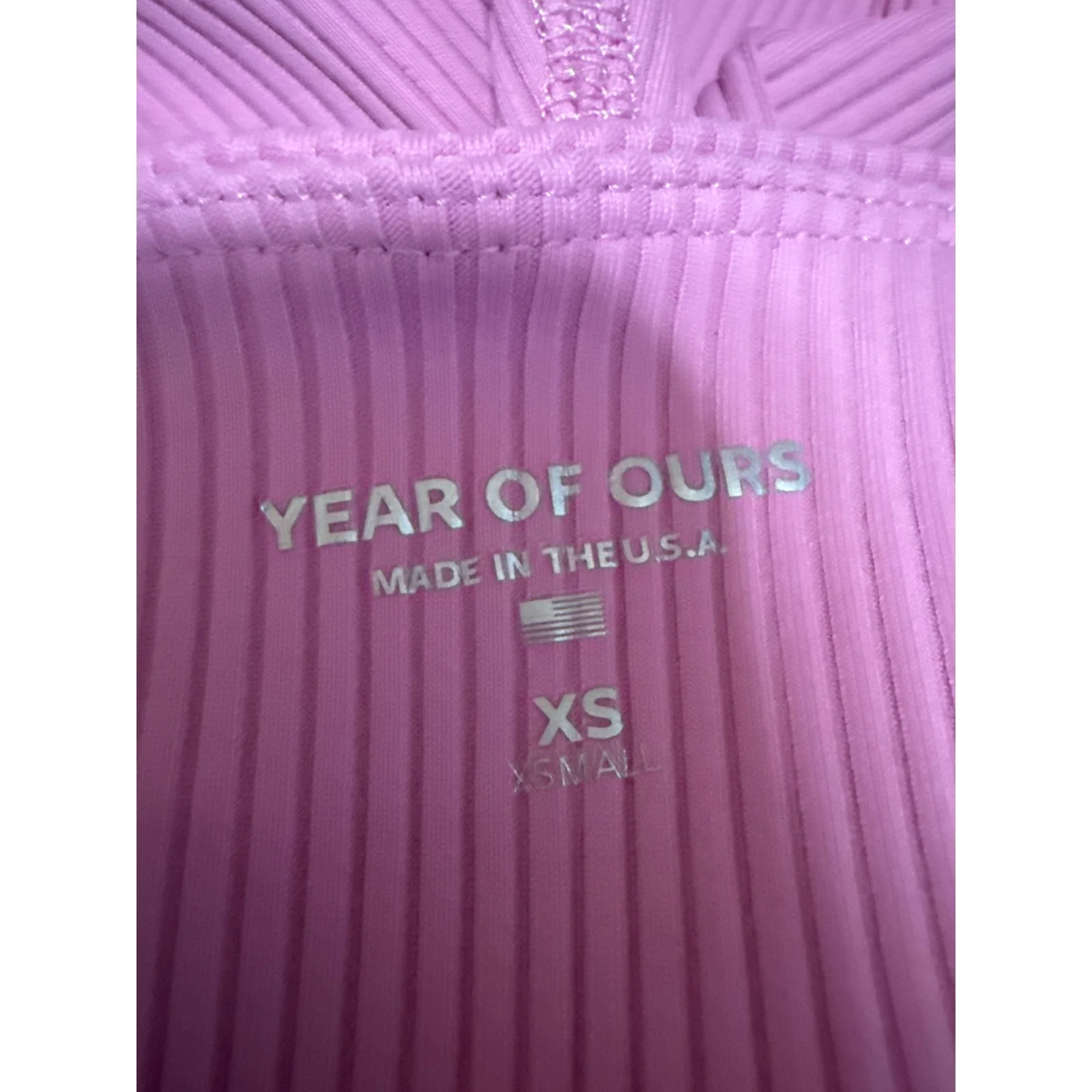 Year Of Ours Pink Rib Knit Mid Rise Skinny Activewear Fitness Leggings Pants XS - Image 4