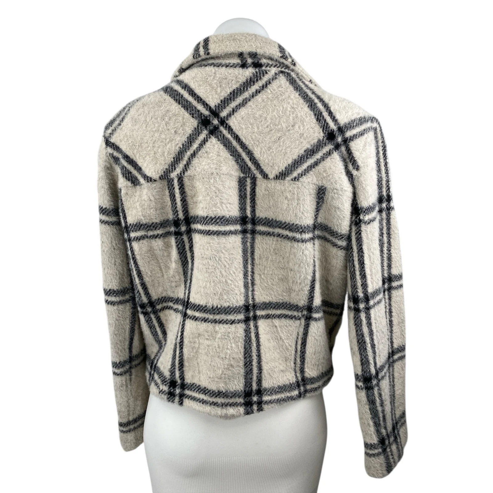 Z Supply Wakefield Plaid Ivory Check Collared Long Sleeve Moto Coat Jacket Sz M - Image 2