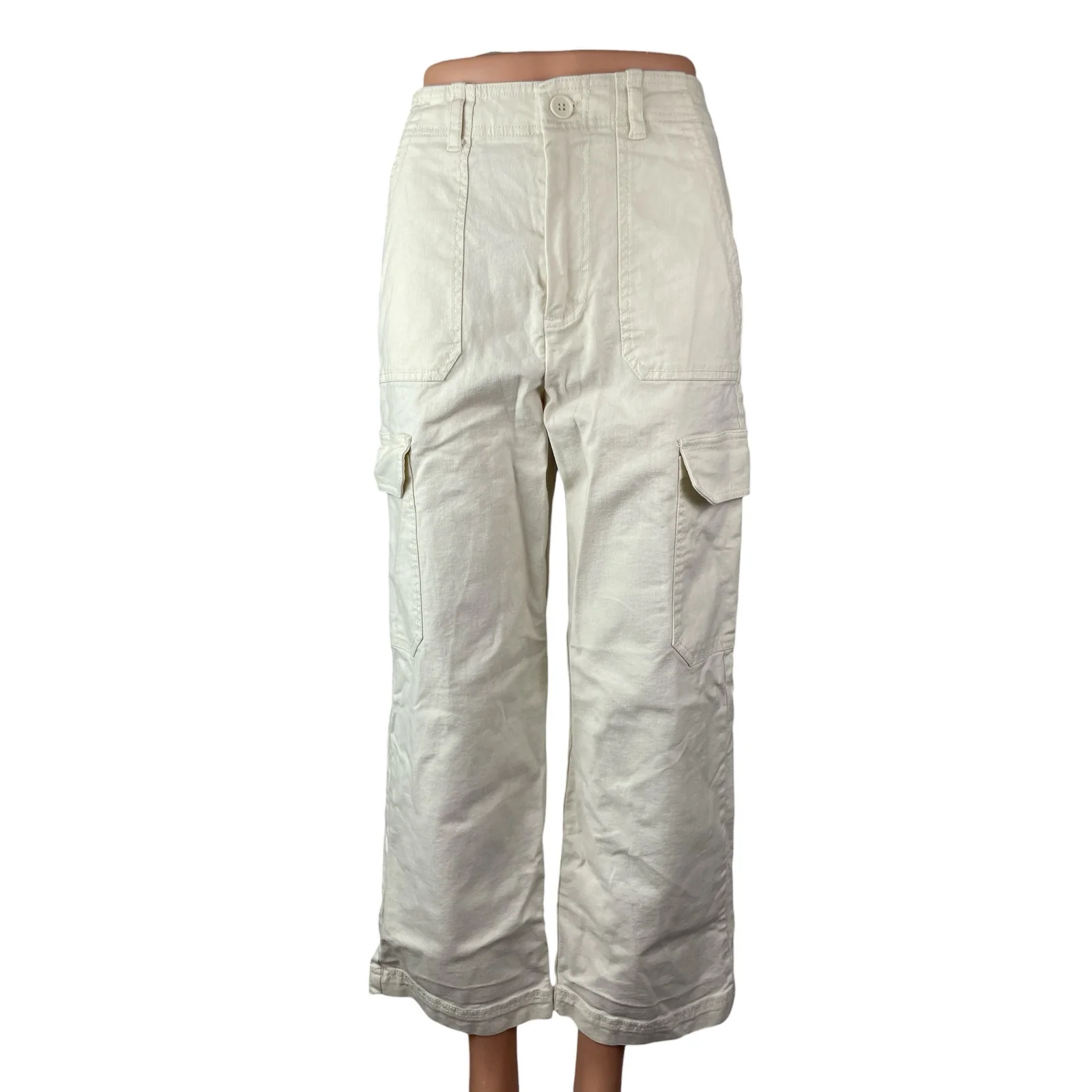 Z Supply Womens White High Rise Carrot Barrel Wide Leg Cargo Denim Jeans Pants S