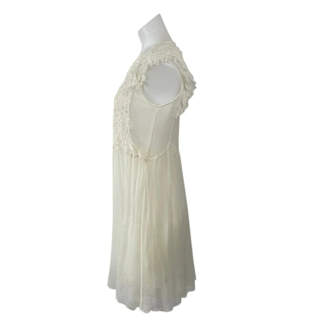 Zadig & Voltaire Deluxe Cream Lace Embroidered Sleeveless A Line Mini Dress Sz S - Image 4