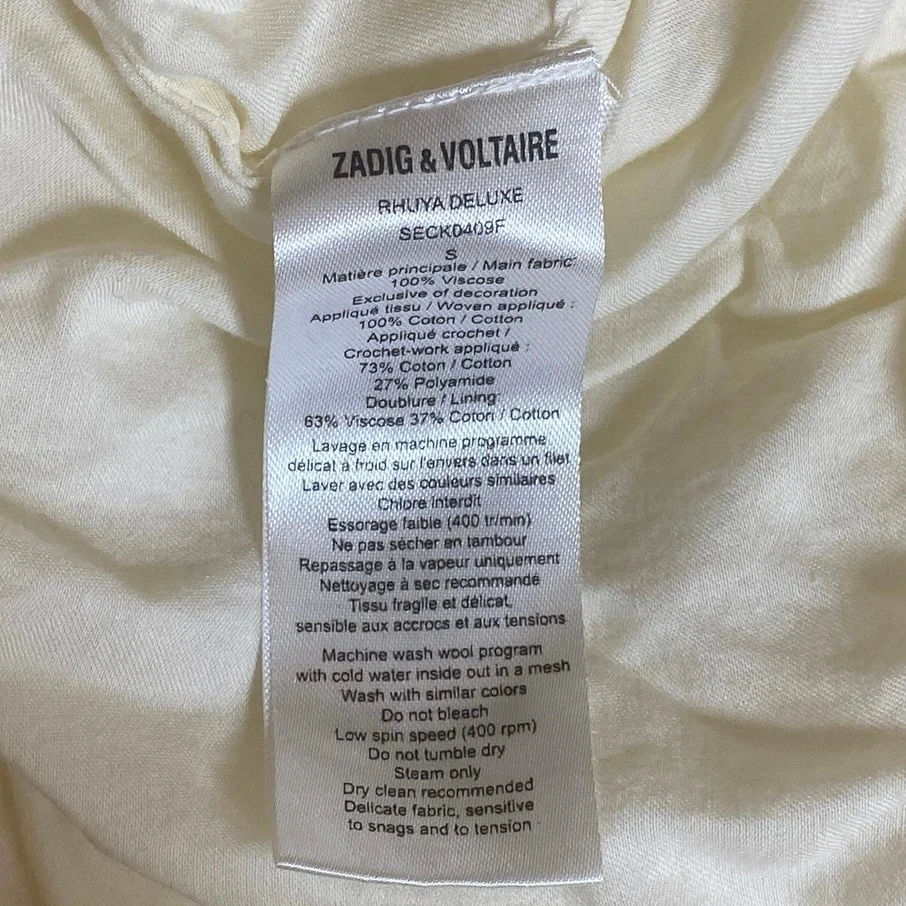 Zadig & Voltaire Deluxe Cream Lace Embroidered Sleeveless A Line Mini Dress Sz S - Image 7