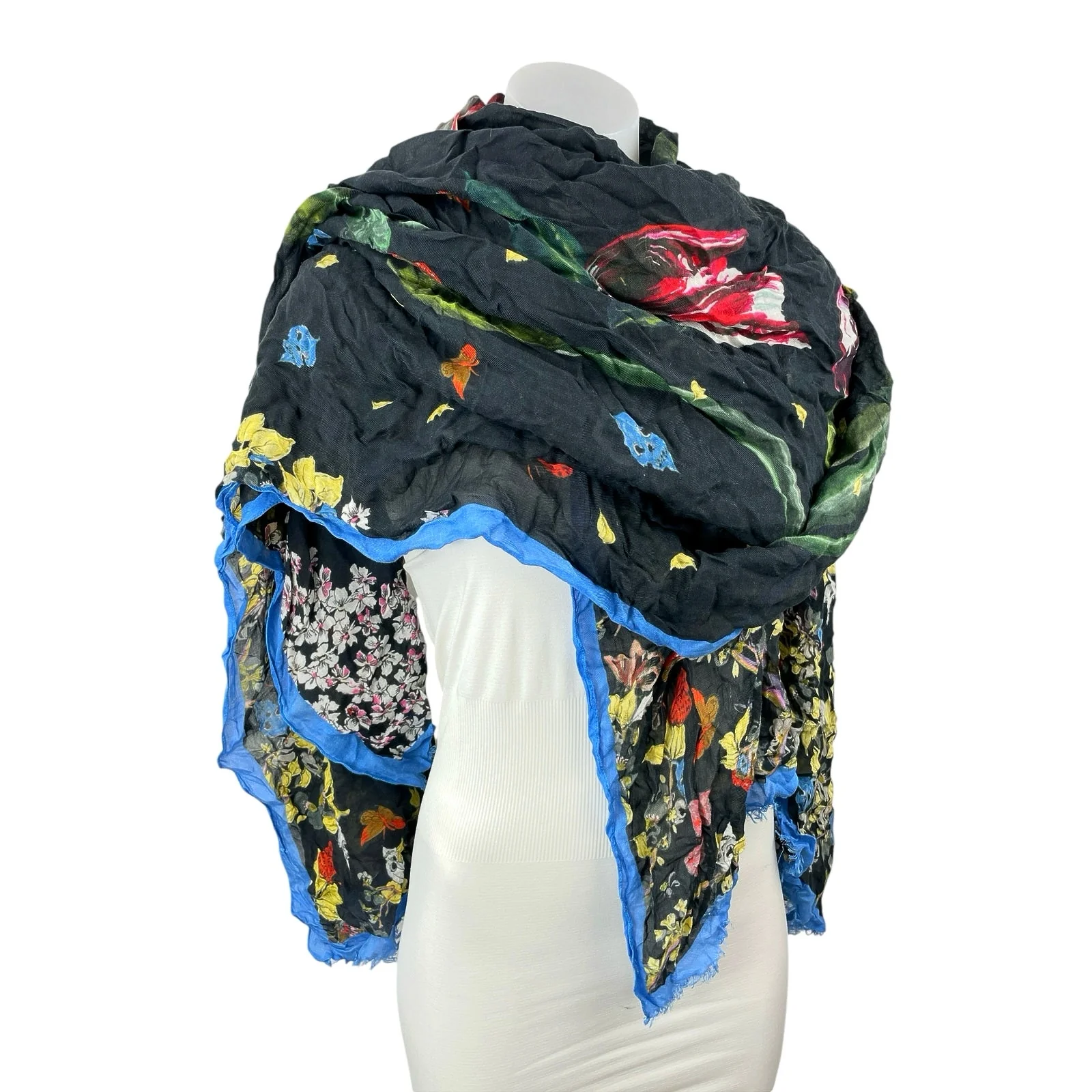 Zadig & Voltaire Maxy Signature Skull Multicolor Floral Blanket Scarf Stole OS