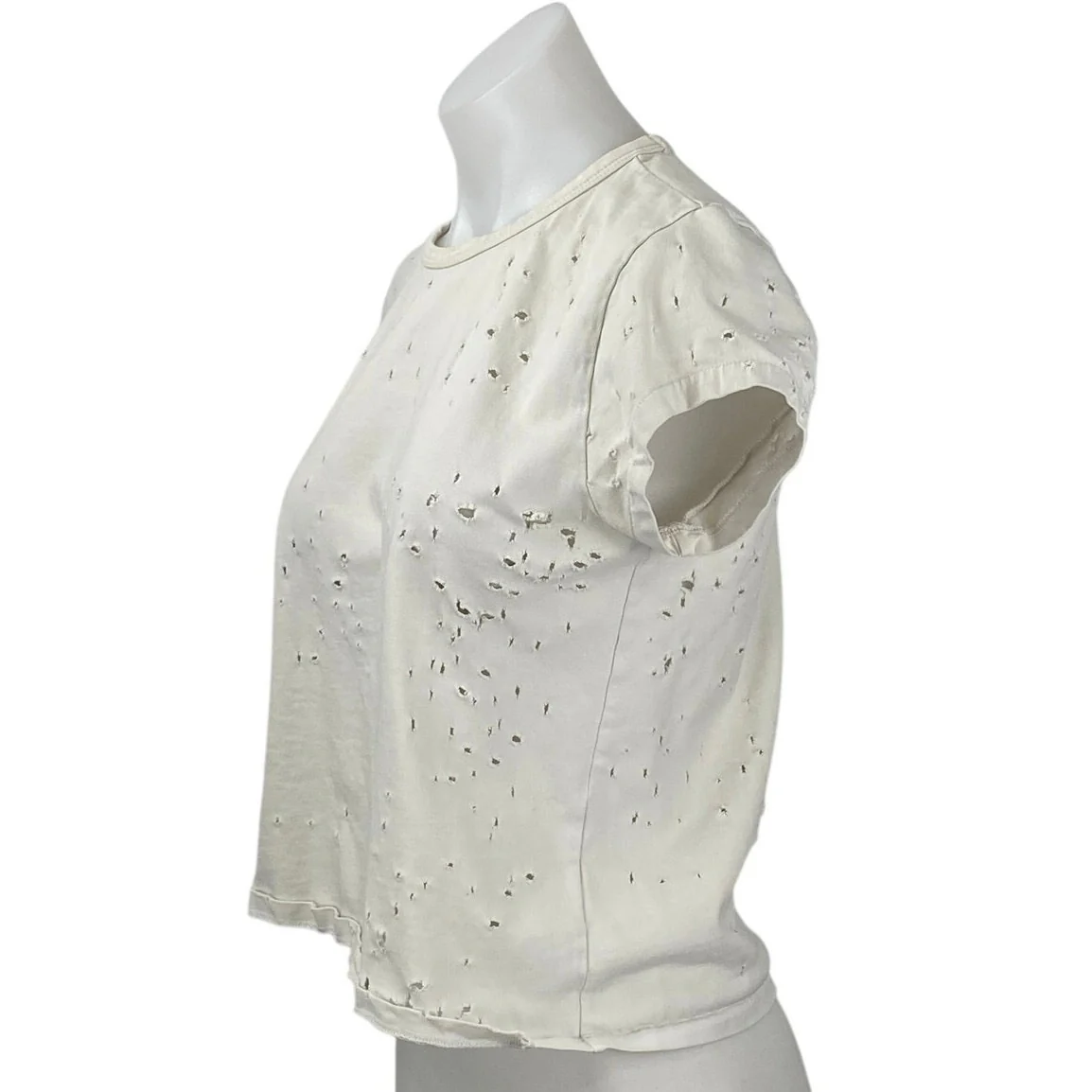 Zadig & Voltaire White Short Sleeve Distressed Crew Neck Tee T-shirt Top Size L - Image 2