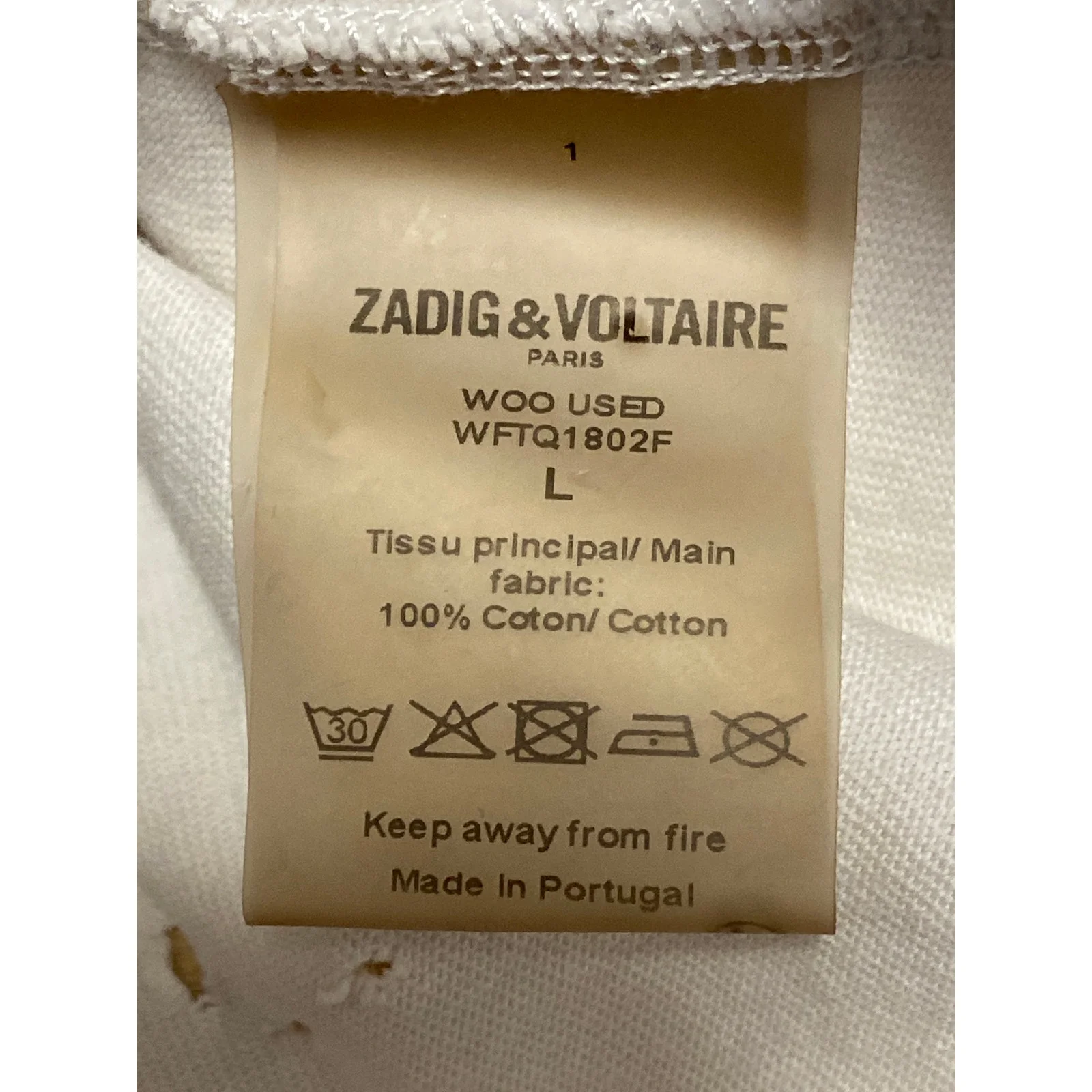 Zadig & Voltaire White Short Sleeve Distressed Crew Neck Tee T-shirt Top Size L - Image 5